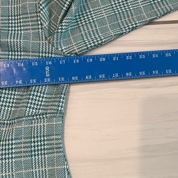 AUW Women's Green & White Plaid with Gold Accents Bodycon Long Sleeve Dress Sz L - Picture 9 of 12